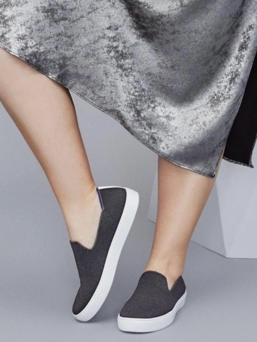Rothy’s Original Slip-On Sneakers  — Gray Knit, Washable & Effortlessly Chic